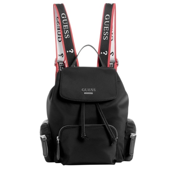 Guess Vikky Black Backpack Logo Small 100% Nylon - Picture 1 of 16